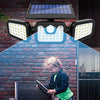 PACHET Lampa solara, de exterior cu 3 capete, LED, incarcare solara + Set 2 x lampa solara cu 6 leduri si senzor
