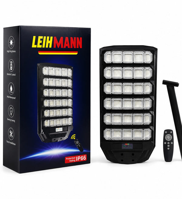 Lampa solara stradala LEIHMANN, putere 1600W cu senzor de miscare , telecomanda inclusa + Suport cadou