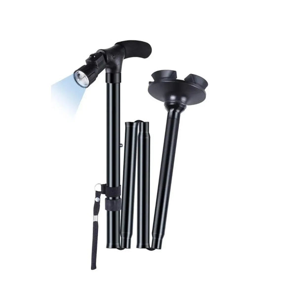1+1 CADOU Baston telescopic de sprijin pliabil cu lanterna si pivoti stabilizatori