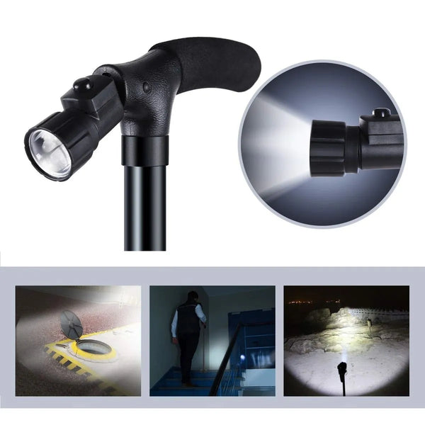1+1 CADOU Baston telescopic de sprijin pliabil cu lanterna si pivoti stabilizatori