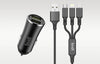 1+1 CADOU Încărcător Auto cu 2 Porturi USB, 2.4A, 12W, Cablu 3 în 1 USB-C / Lightning / Micro USB Inclus – Negru