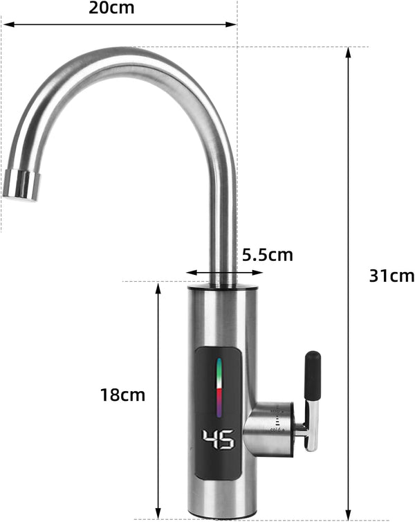 Robinet electric instant din inox, cu display si rotire 360 grade, 3000W