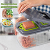 Razatoare multifunctionala pentru legume, cu 22 de accesorii + Recipient ermetic 4-în-1 pentru depozitare, feliere și răzuire brânză