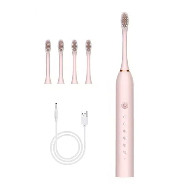 Set 2 Periuțe de Dinți Electrice, 6 Moduri, Temporizator, 4 Capete de Schimb, Suport și Carcasă