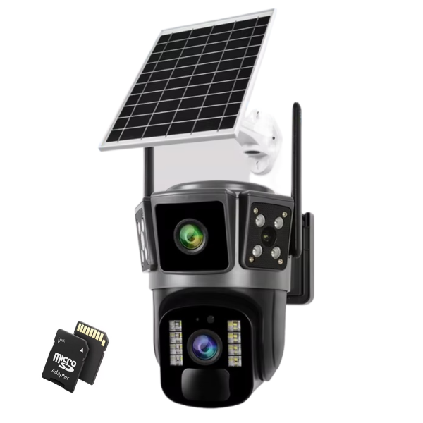 Camera Supraveghere 4G cu Panou Solar - Dubla Lentila 360°, Full HD, Viziune Nocturna Color + Card 32GB