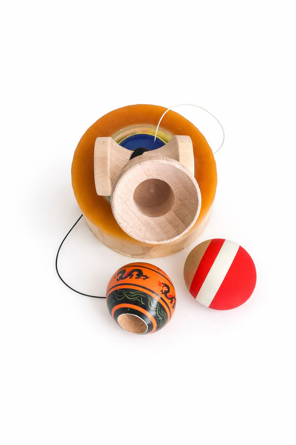 Kendama Super Sticky, Profesionala, Stef's Cat, din Lemn, Rubber Ball, 18 x 7 x 6 cm, Bicolor