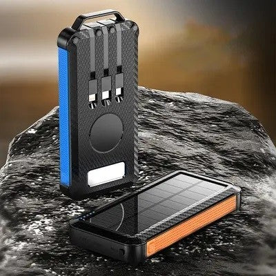 Baterie externa cu incarcare solara si 3 cabluri de incarcare incluse