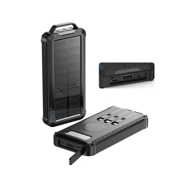 Baterie externa cu incarcare solara si 3 cabluri de incarcare incluse