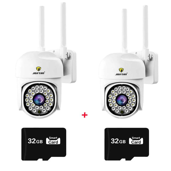Set 2 camere supraveghere WiFi + 2 carduri microSD 32GB incluse, 360°, 2MP Full HD, vedere nocturnă