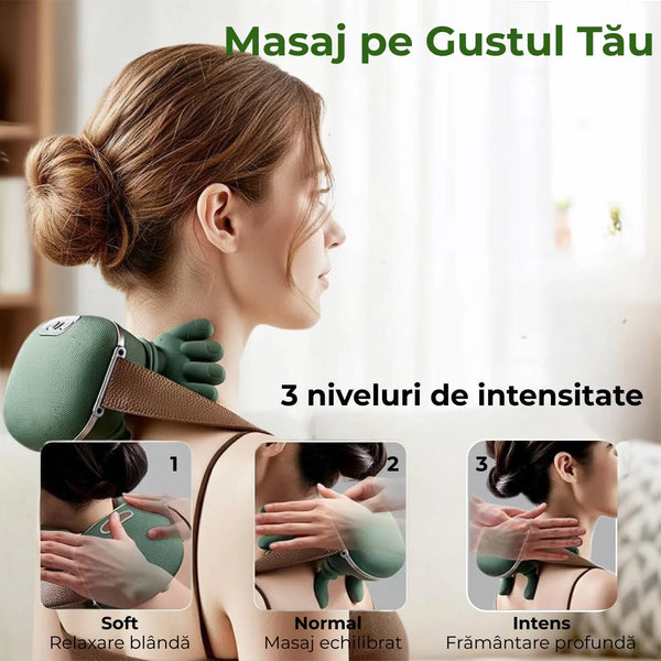 Aparat Masaj Cervical Multifunctional,4D, 3 Intensitati, 2 Trepte Caldura 40/45°C, Wireless, Autonomie 70 min