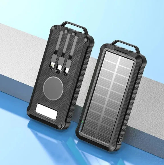 Baterie externa cu incarcare solara si 3 cabluri de incarcare incluse