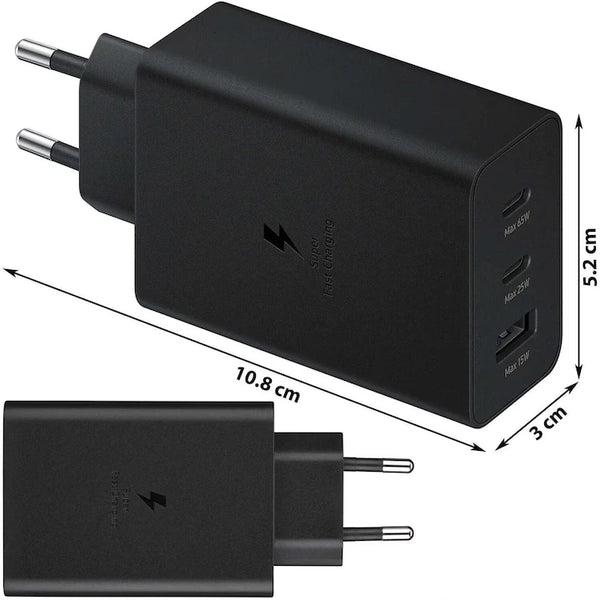 1+1 CADOU Încărcător Rapid 65W PD, Tehnologie GaN, 2x USB-C, 1x USB-A, Super Fast Charging, Cablu USB-C Inclus – Negru