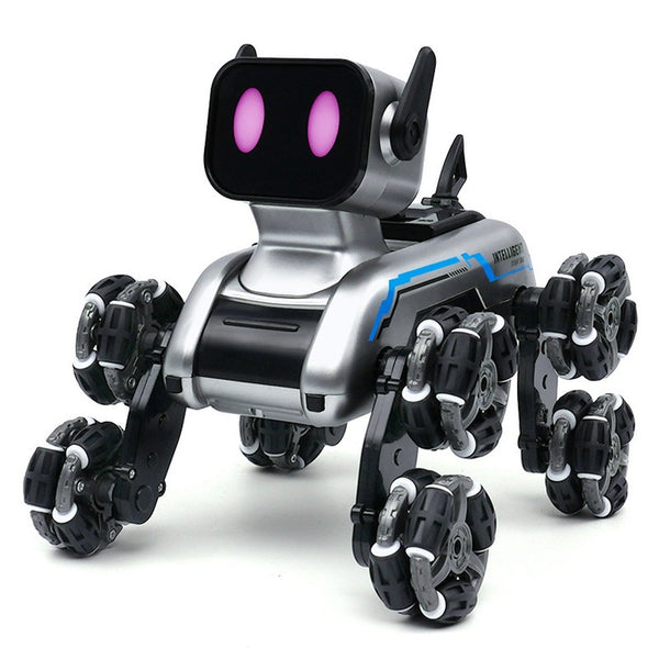 Câine Robot UWOT cu Telecomandă, 8 Roți, Cascadorii, Transformare, Muzică și Lumini LED, USB, 16x25x17 cm