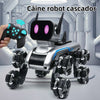 Câine Robot UWOT cu Telecomandă, 8 Roți, Cascadorii, Transformare, Muzică și Lumini LED, USB, 16x25x17 cm