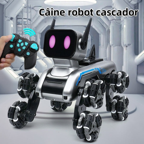 Câine Robot UWOT cu Telecomandă, 8 Roți, Cascadorii, Transformare, Muzică și Lumini LED, USB, 16x25x17 cm