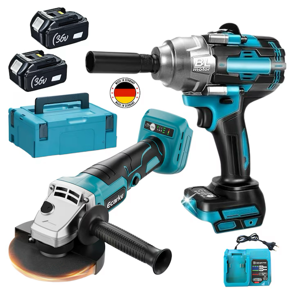 Cheie de impact si Polizor Unghiular fara fir, Masina de gaurit si insurubat, flex, 2 acumulatori 36V 8.0Ah, Valiza Transport, Scule Profesionale