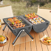 Gratar, mic portabil, de uz casnic, multifunctional, carbune, cu tigaie pentru gratar, design zona de gratar cu doua fete, suport triunghiular stabil, echipat cu orificii, negru, 37X25X38CM