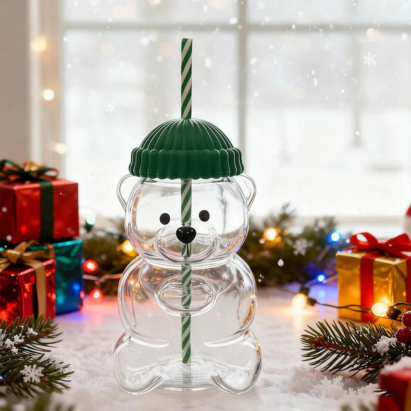 Pahar cu pai, forma de urs, sticla, 500ml