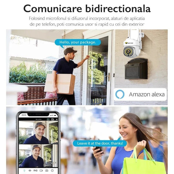Set 2 camere supraveghere WiFi + 2 carduri microSD 32GB incluse, 360°, 2MP Full HD, vedere nocturnă