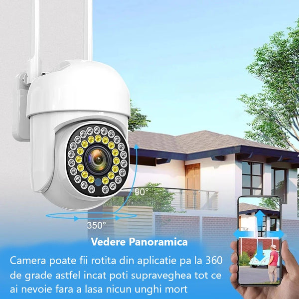 Set 2 camere supraveghere WiFi + 2 carduri microSD 32GB incluse, 360°, 2MP Full HD, vedere nocturnă