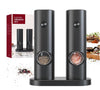 Set electric de rasnite pentru sare si piper, 2 bucati, negru, cu suport, functionare automata, ajustare grosime, 70ml