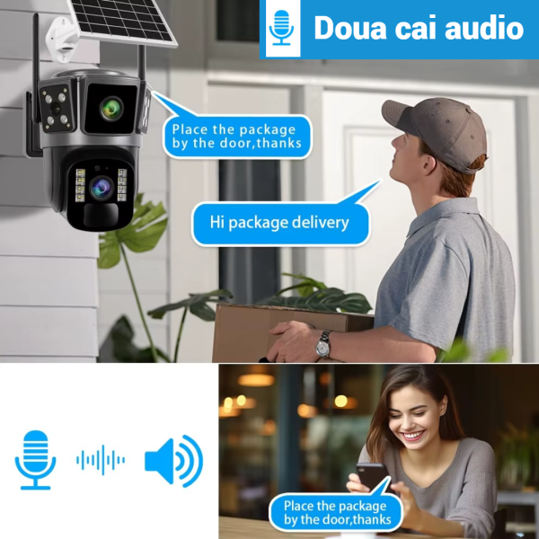 Camera Supraveghere 4G cu Panou Solar - Dubla Lentila 360°, Full HD, Viziune Nocturna Color + Card 32GB