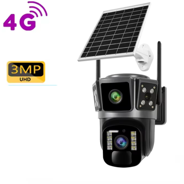 Camera Supraveghere 4G cu Panou Solar - Dubla Lentila 360°, Full HD, Viziune Nocturna Color + Card 32GB