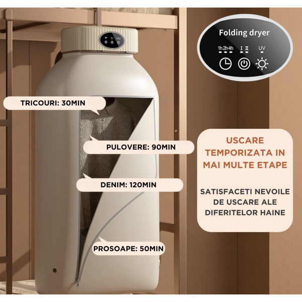 Uscator de rufe electric incorporabil 10Kg control touch screen pliabil protectie supraincalzire